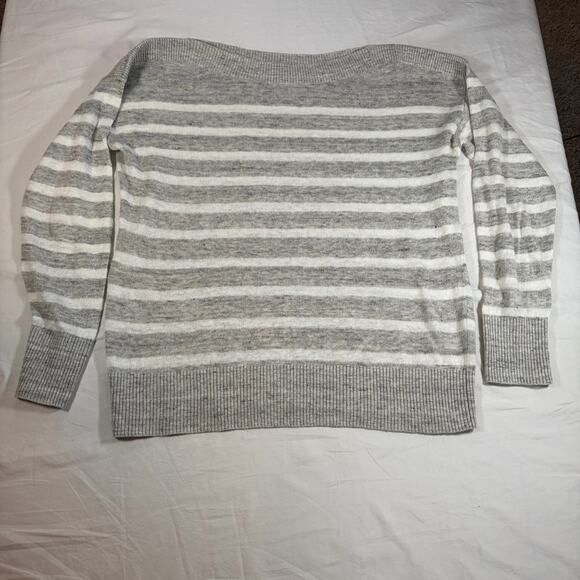 Banana Republic womens linen gray white stripe boatneck sweater. Size M nautical - Picture 4 of 5